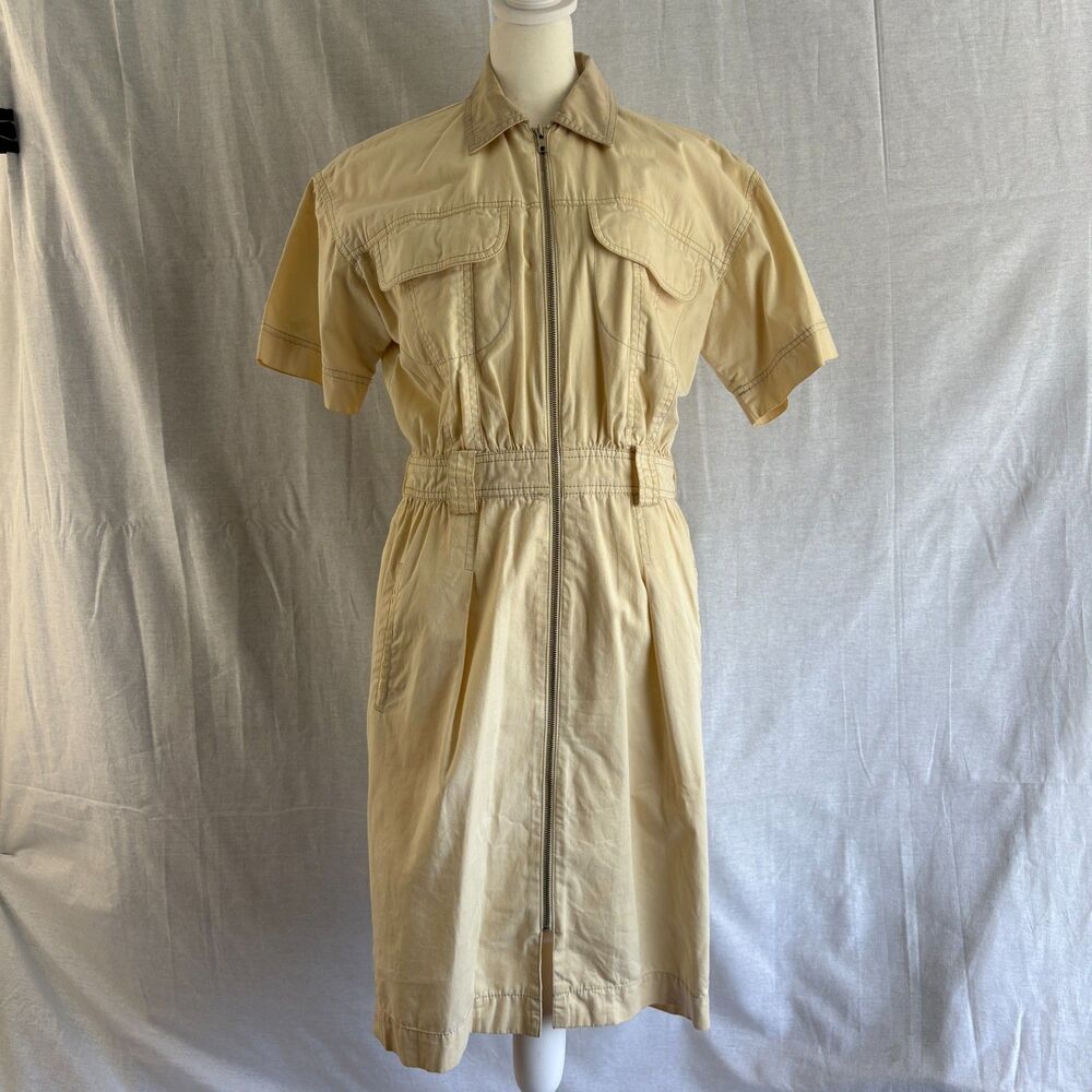 Vintage Liz Claiborne Safari Utility Dress 4 Cream Cotton Zip Front